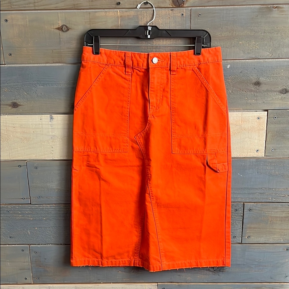 Urban Outfitters BDG Bright Orange Knee Length Skirt Cotton Cargo Size M NWOT